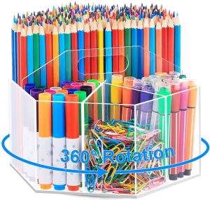 حامل قلم أكريليك لسطح المكتب مع 5 مقصورات حامل قلم رصاص 