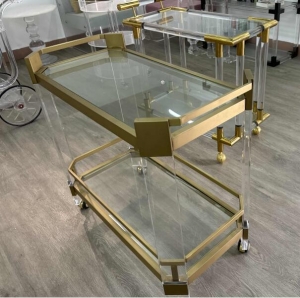 عربة تقديم ذهبية من الأكريليك الشفاف الحديث بسعر الجملة من المصنع 