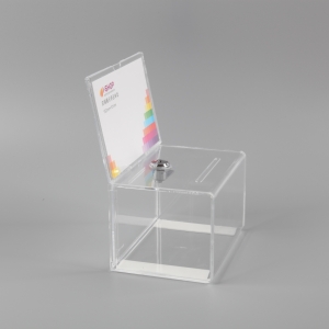 صندوق الاقتراع اﻷكريليك الشفاف مع تسجيل منظم تبرع شبكي مع قفل 