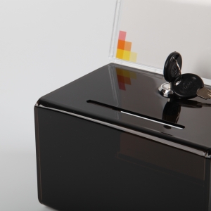 أسود ديلوكس صندوق الاقتراع الاكريليك مربع شبكي التبرع مع علامة وقفل 