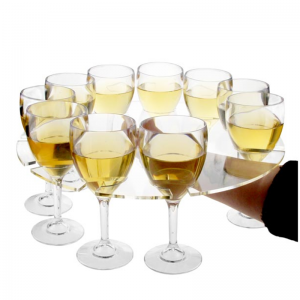 أكواب زجاجية شفافة مستديرة من الأكريليك وصواني حامل النبيذ 