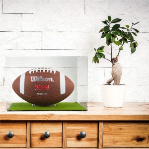 صندوق تخزين كرة القدم الشفاف مع وسادة عشب اصطناعي وواجهة عرض كرة قدم مع حامل كرة 