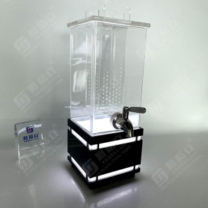 موزع مشروبات أكريليك شفاف مخصص مع صنبور وإضاءة LED 