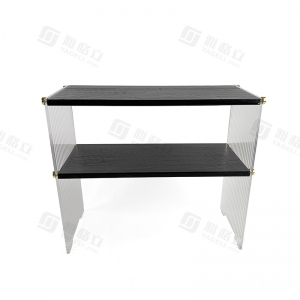 رف تنظيم مكتبي من ثلاثة طبقات مصنوع من الخيزران والأكريليك المضلع 